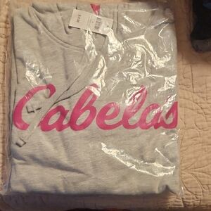 Cabela's Heather Gray Sweatshirt with Vibrant Pink Script